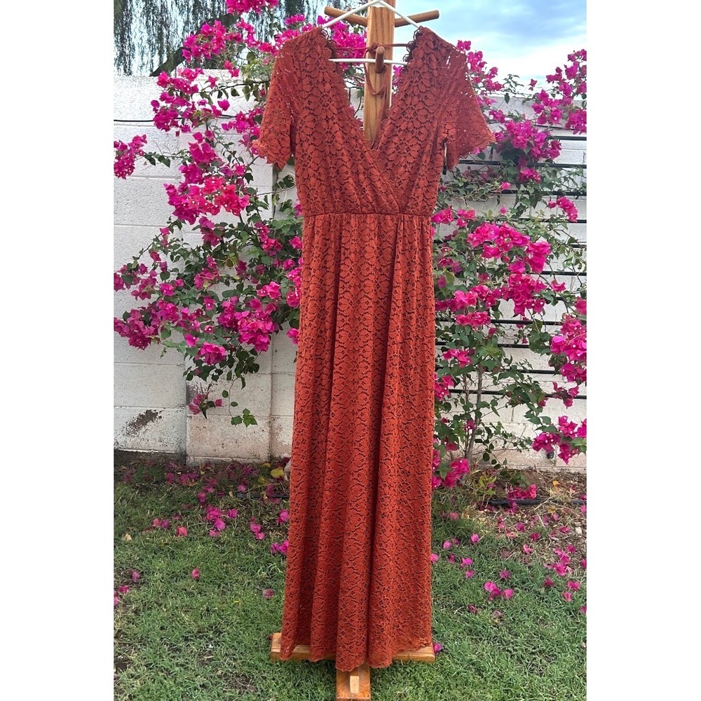 Baltic Born burnt orange lace Fall special event/photo Maxi dress Medium